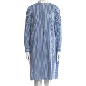 Vis A Vis Syndicate Korea Blue White Cotton Striped Pleated Shirt Dress 2 M
